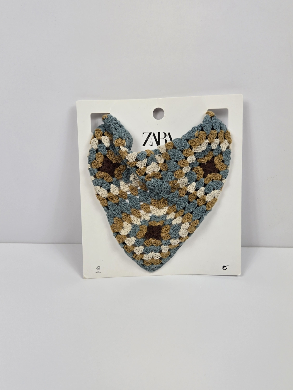 NWT Zara Crochet Granny Square Bandana Scarf S-M Boho Festival
